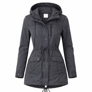Abercrombie & Fitch Jacket Womens L Gray Long Hooded Cargo Pockets Utility Field